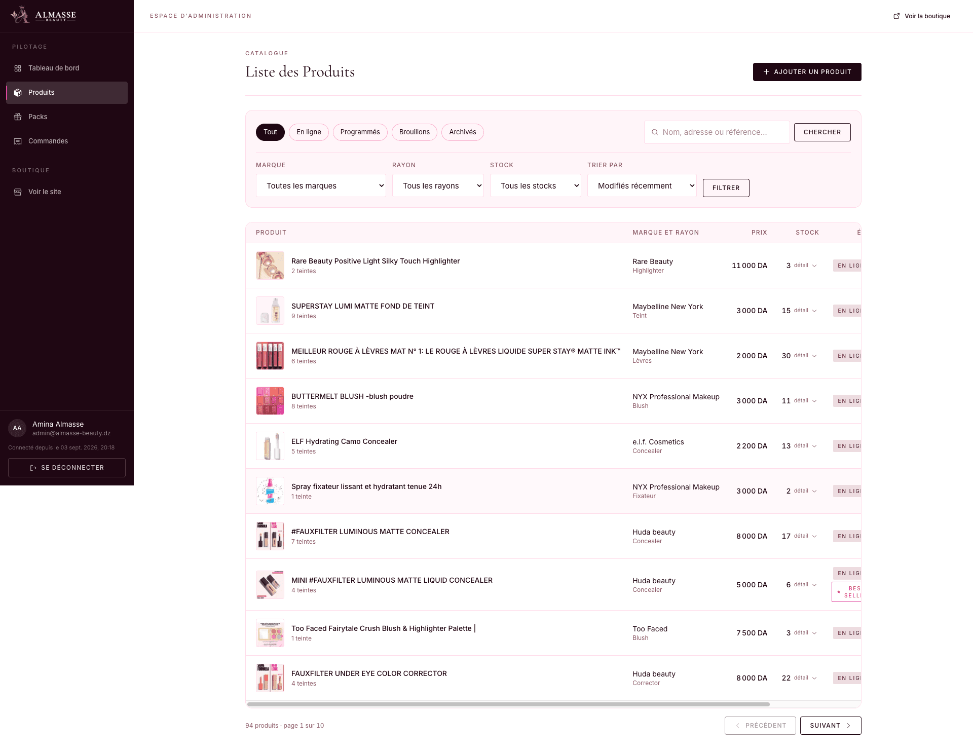 Product management with variants and shades