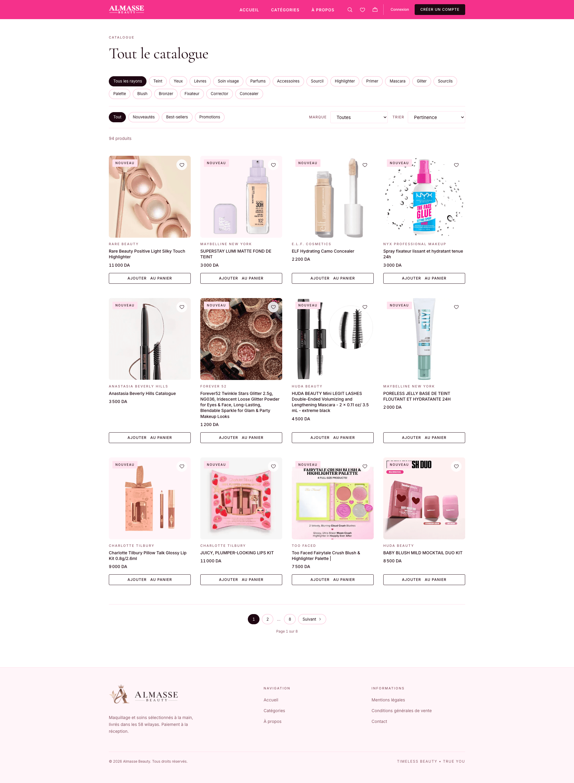 Category page with brand and status filters